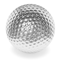 Silver golfball with shadow isolated on white