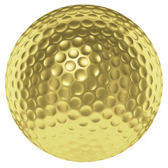 Golden golf ball isolated on white