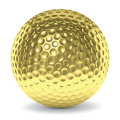 Golden golf ball with shadow isolated on white