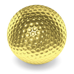 Golden golfball with shadow isolated on white