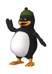 3D Rendering Cartoon Penguin on White
