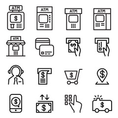 ATM icon set in thin line style