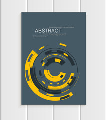 Vector brochure in abstract style with yellow shapes on gray background