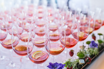 Fototapeta na wymiar Glasses of wine. Banquet service.