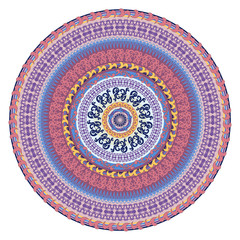 Ornament multicolor card with mandala. Round ornamental vector shape isolated on white. Vector illustration.
