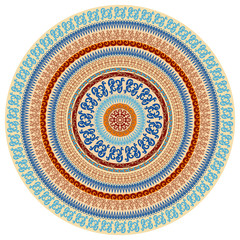 Fototapeta premium Ornament multicolor card with mandala. Round ornamental vector shape isolated on white. Vector illustration. 