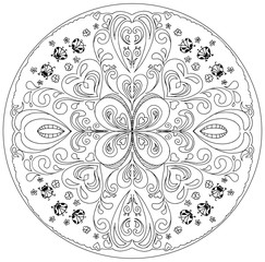 Coloring mandala with ladybirds vector