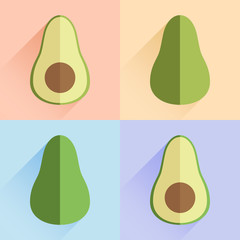 Avocado fruit flat icon series. Vector icon set collection. In pastel tones.