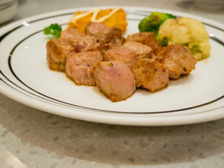 beef steak on white plate