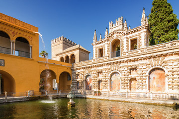 Fototapeta na wymiar Alcazar palace - Mercury's pool in Sevilla, Andalusia province, Spain.