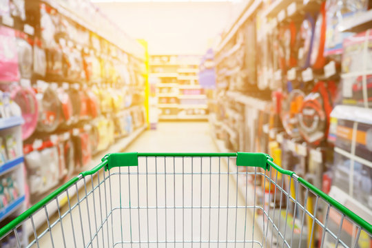Shopping cart with Supermarket Aisle and Shelves