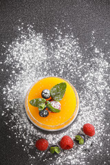 Tangerine panna cotta above view