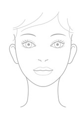 女性の顔　童顔　正面　開眼　