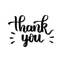 Thank you handwritten vector illustration, dark brush pen lettering isolated on white background