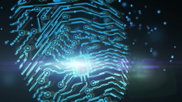 Animation of chip finger print concept. The latest technology of the access via the fingerprint scanner. Fingerprint scanning for secure access.