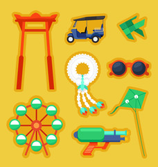 Songkran Festival : Thai Water Festival Elements : Vector Illustration 