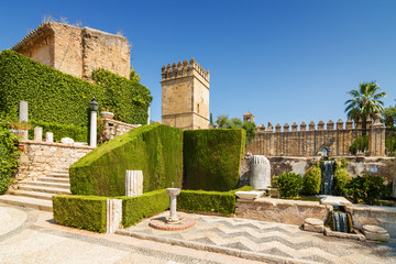 Fototapeta na wymiar Fountain and gardens of Alcazar de los Reyes Cristianos, Cordoba, Andalusia province, Spain.