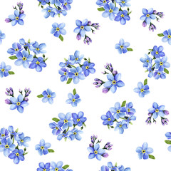 Seamless gentle background with watercolor forget-me-not