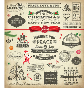 Christmas design elements in vintage style