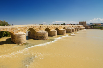 Bridge and river Guadalquivir in Cordoba, Andalusia province, Spain.