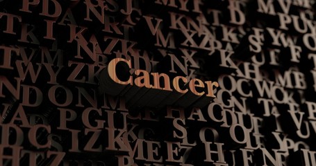 Cancer - Wooden 3D rendered letters/message.  Can be used for an online banner ad or a print postcard.