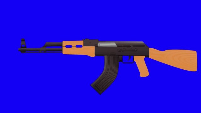 Cartoon Vector AK47 Shooting on a Blue Screen Background
