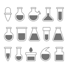 Chemical Laboratory Equipment Icons Set on White Background. Vector