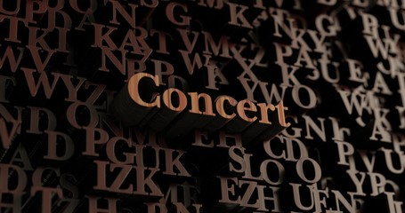 Concert - Wooden 3D rendered letters/message.  Can be used for an online banner ad or a print postcard.