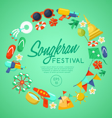 Songkran Festival : Thai Water Festival Elements : Vector Illustration 