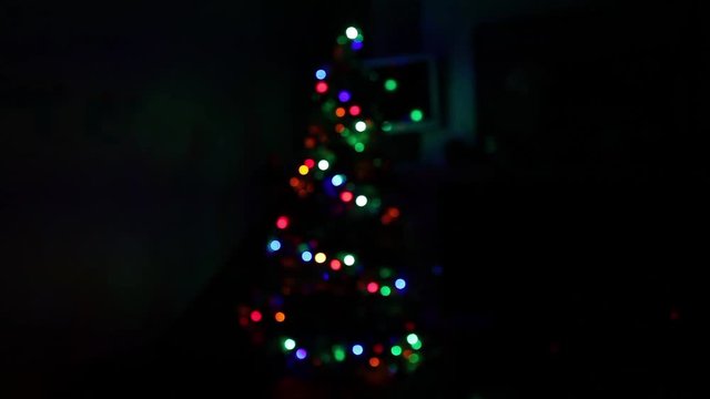4k christmas tree with decorations, tinsel, sparkle lights and balls, Christmas decorations, colorful balls, holiday season background