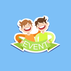 Event Template Label Cute Sticker With Smiling Friends