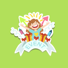 Event Template Label Cute Sticker With Little Girl And Presents