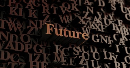 Future - Wooden 3D rendered letters/message.  Can be used for an online banner ad or a print postcard.