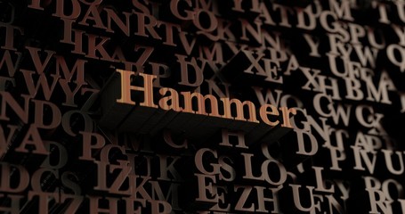 Hammer - Wooden 3D rendered letters/message.  Can be used for an online banner ad or a print postcard.