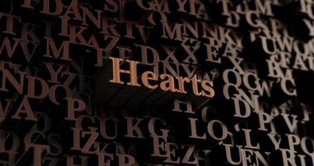 Hearts - Wooden 3D rendered letters/message.  Can be used for an online banner ad or a print postcard.