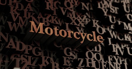 Motorcycle - Wooden 3D rendered letters/message.  Can be used for an online banner ad or a print postcard.