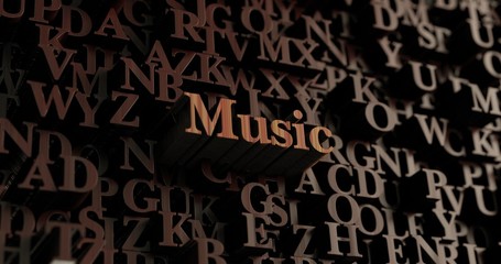 Music - Wooden 3D rendered letters/message.  Can be used for an online banner ad or a print postcard.
