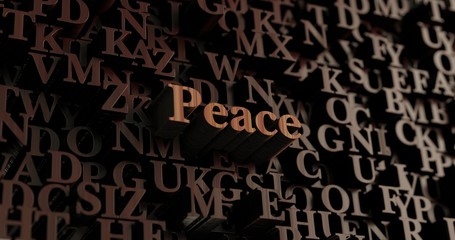 Peace - Wooden 3D rendered letters/message.  Can be used for an online banner ad or a print postcard.