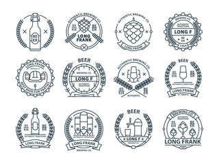 Outline colorless vector beer emblems, symbols, icons, pub labels, badges collection.