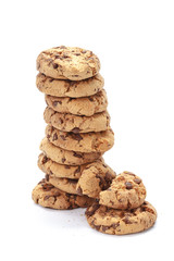 Chocolate chip cookie on white
