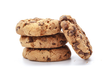 Chocolate chip cookie on white