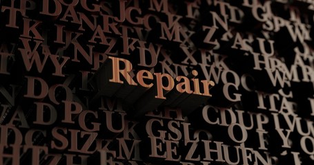 Repair - Wooden 3D rendered letters/message.  Can be used for an online banner ad or a print postcard.
