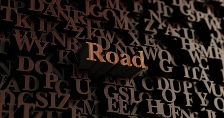 Road - Wooden 3D rendered letters/message.  Can be used for an online banner ad or a print postcard.