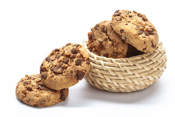 Chocolate chip cookie on white