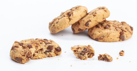 Chocolate chip cookie on white