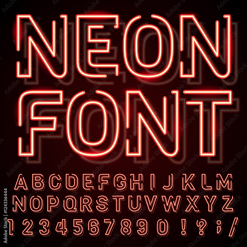 Poster illustration with the image of neon signs. retro design.objects are made and represent the old style