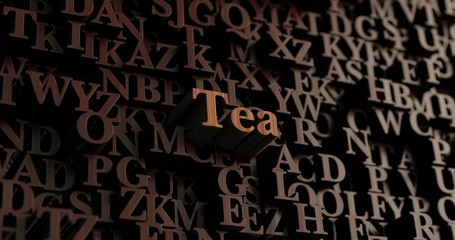 Tea - Wooden 3D rendered letters/message.  Can be used for an online banner ad or a print postcard.