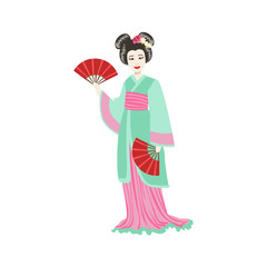Japanese Geisha With Paper Fans