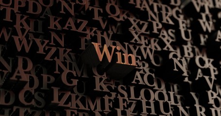 Win - Wooden 3D rendered letters/message.  Can be used for an online banner ad or a print postcard.