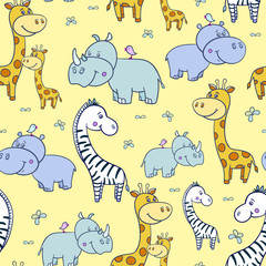 pattern with zebras and Hippo,giraffe4-01
